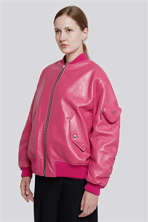 leather coat women prada|pink prada bomber jacket.